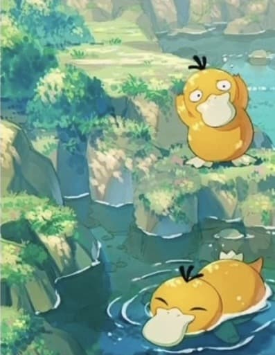 Psyduck river scene — left panel